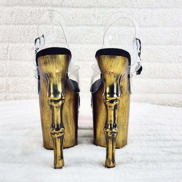 Brass Skull & Bones Red LED Platform 8" Heels Pole Shoes Vortex - Picture 4 of 11